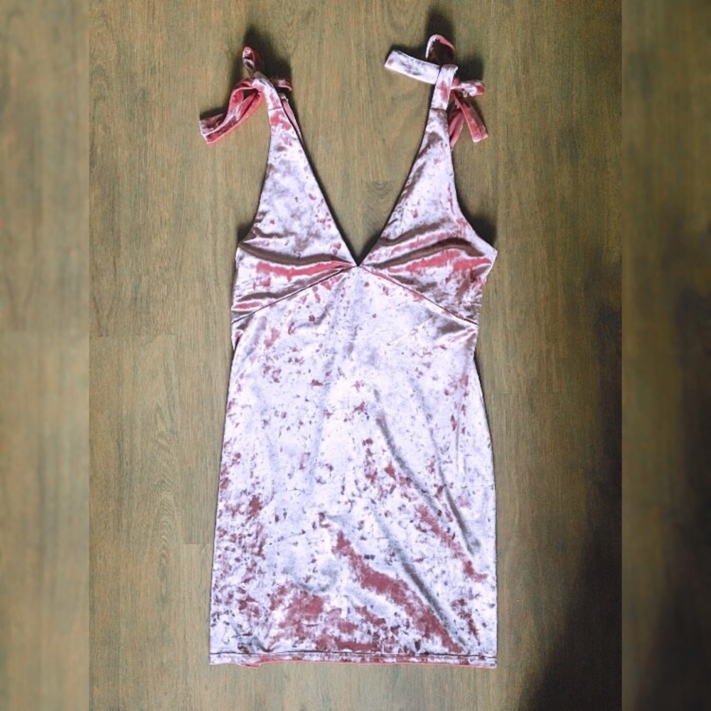 Millennial Pink Velvet Tie Dress | Deep Plunge